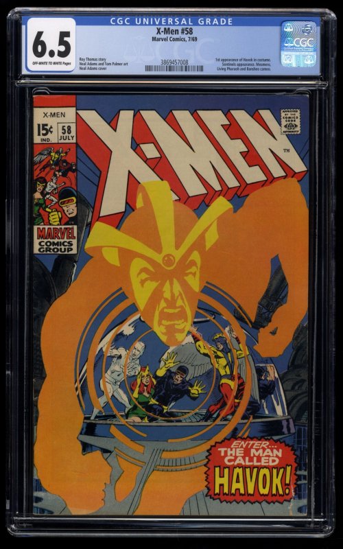 X-Men #58 CGC FN+ 6.5 Off White to White 1st Appearance Havok!