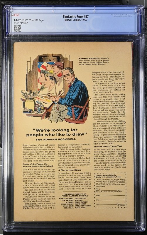 Fantastic Four 57 Cgc 4.0 Marvel 1966 Doom Cover Appearance