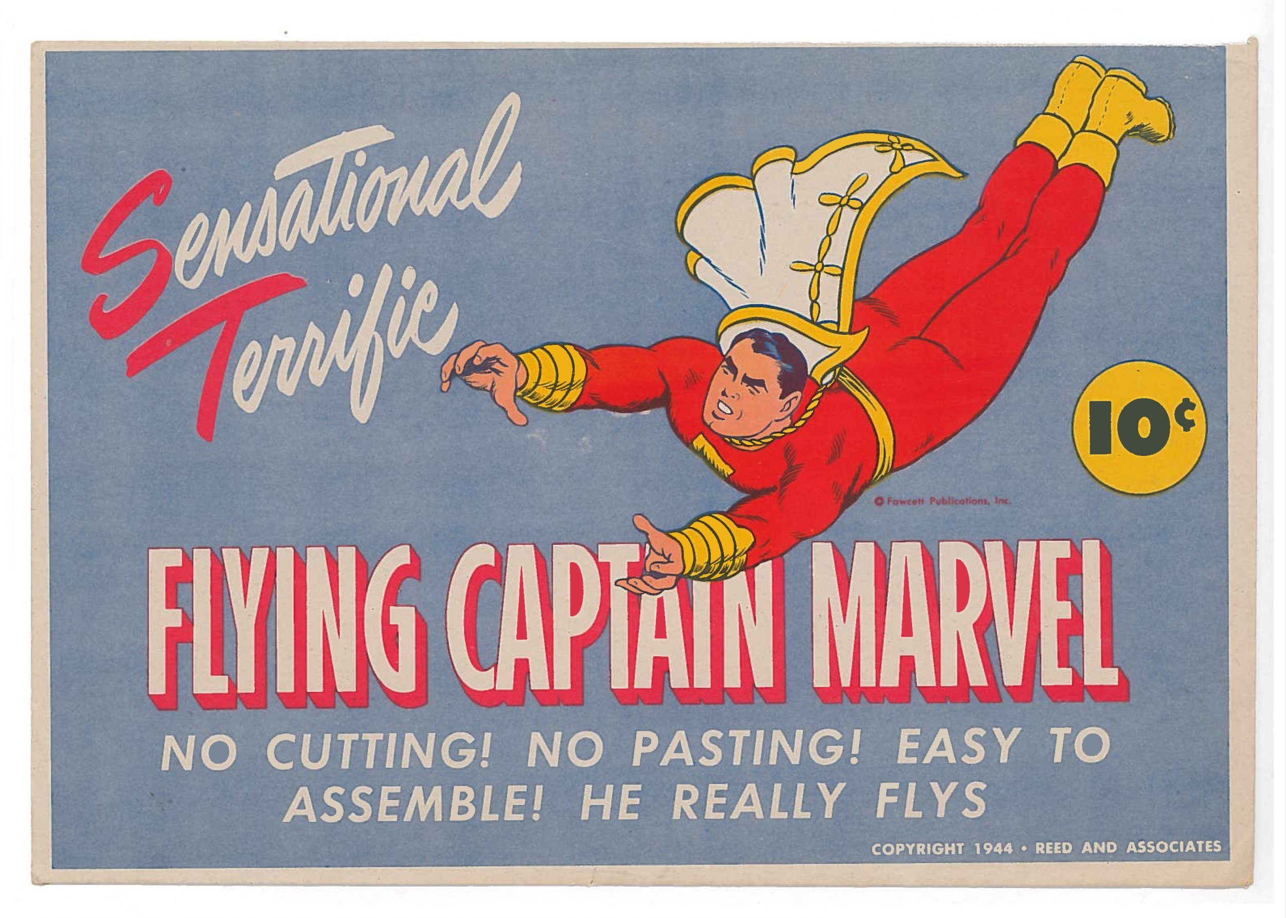 SENSATIONAL TERRIFIC ~ FLYING CAPTAIN MARVEL ~ VINTAGE 1944 ~ HE REALLY FLYS! 
