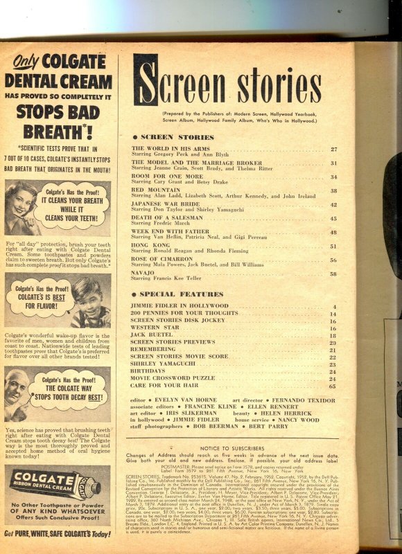 Screen Stories-Ann Blyth-Gregory Peck-Ronald Reagan-King Kong-Feb-1952