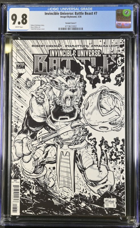 (2026) Robert Kirkman BATTLE BEAST #7 McFarlane B/W 1:75 Variant Cover CGC 9.8