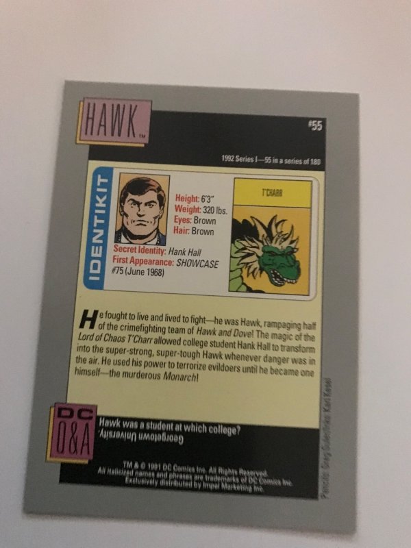 HAWK #55 card : 1992 DC Universe Series 1, NM/M, Impel; Dove’s partner