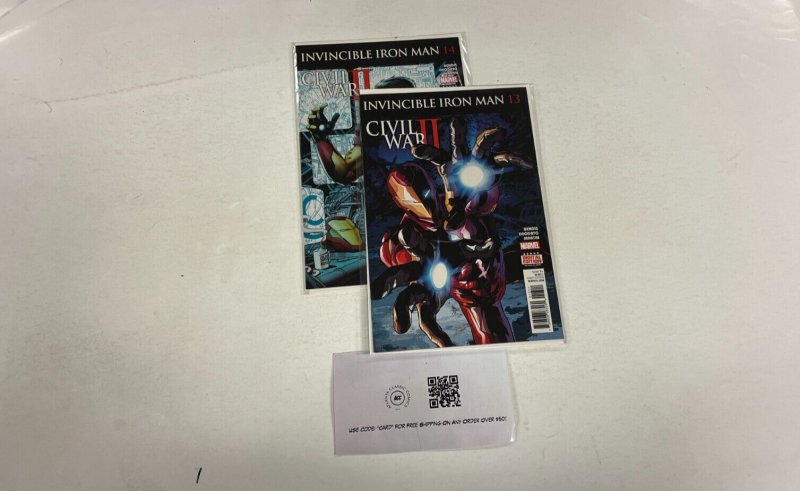 2 Invincible Iron Man Marvel Comics books #13 14 Bendis 42 RC12