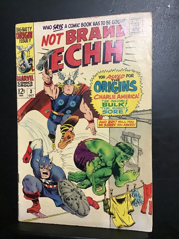 Not Brand Echh #3  (1967) Origin parity Thor, Hulk, Cap America! FN/VF  Wow!