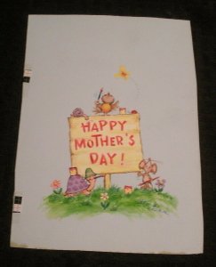 MOTHER'S DAY Painted Turtle Mouse Snail & Bird 6x8.5 Greeting Card Art #523