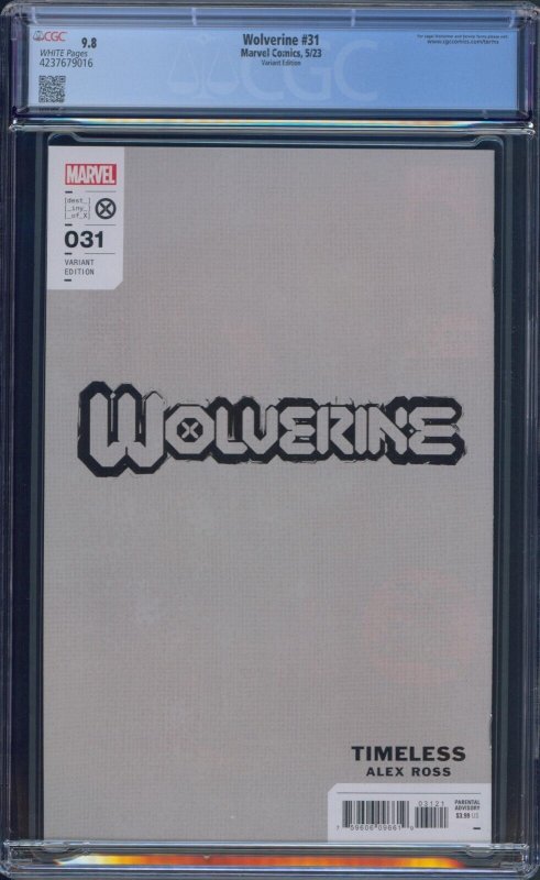 Wolverine #31 CGC 9.8 Alex Ross Timeless White Queen Virgin Variant Marvel 2023