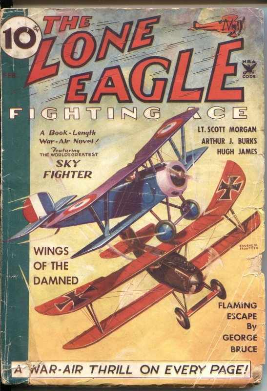 Lone Eagle--AIR WAR HERO Pulp-February 1935- Wings of the Damned--BIPLANE BAT...