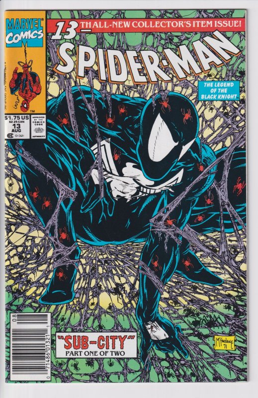 SPIDER-MAN #13 NEWSSTAND (Aug 1991) NM 9.4, white!