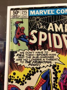 The Amazing Spider-Man 215 VF+ Needs Pressed (Marvel April, 1981)