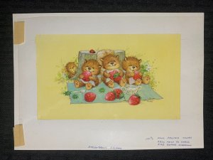 BIRTHDAY Cute Hedgehogs Eating Strawberries 9x6.5 Greeting Card Art #2788