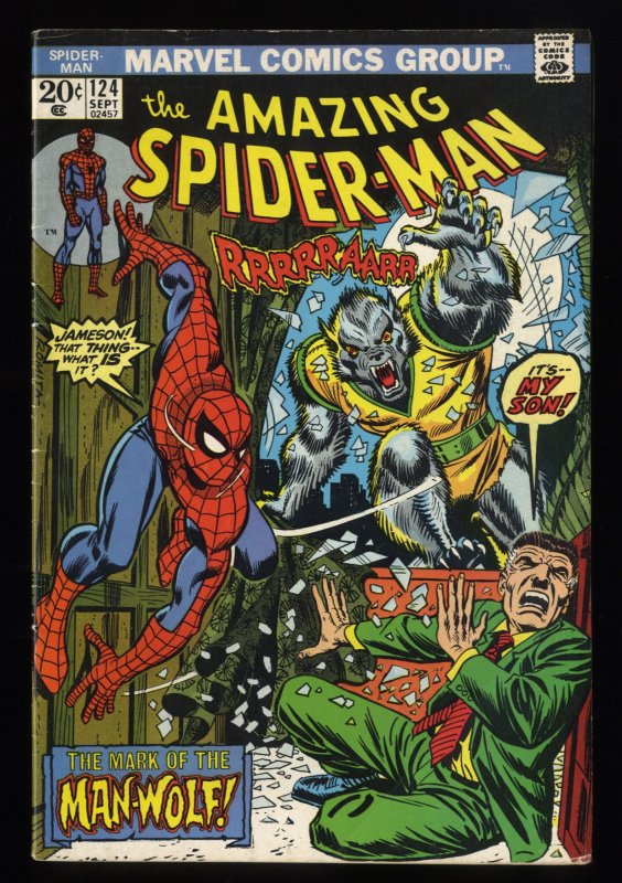 Amazing Spider-Man #124 VG/FN 5.0 1st Appearance Man-Wolf! Romita Art!