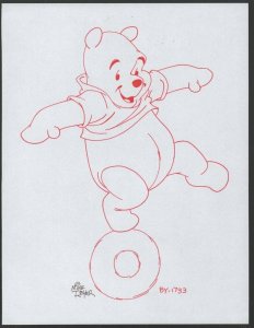 Winnie-the-Pooh Disney Red Ink Drawing - Pooh Handstand BY-1733 by Mike Royer