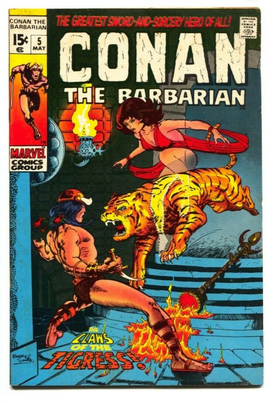 CONAN THE BARBARIAN #5 1971-TIGER COVER comic book fn