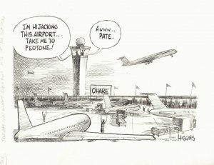 Hijacking O'Hare Airport Chicago Sun Times Newspaper Gag - art by Jack Higgins