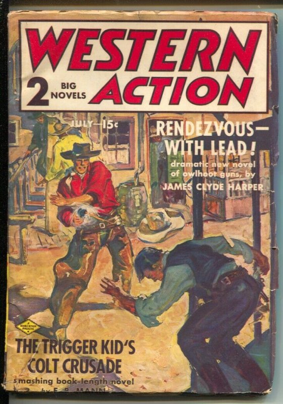 Western Action 7/1937-Double Action-gunfight cover-Trigger Kid-violent pulp f...