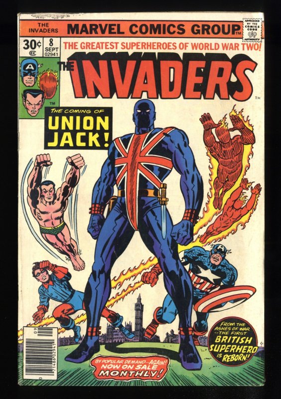 The Invaders #8 1976- UNION JACK- Marvel COMIC BOOK FN: (1977) Comic