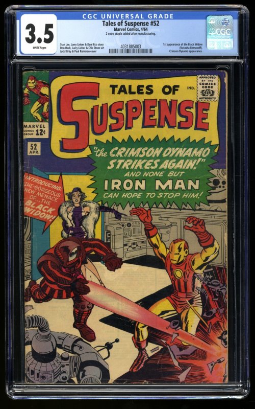 Tales Of Suspense #52 CGC VG- 3.5 White Pages 1st Black Widow!