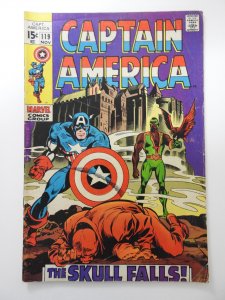 Captain America #119  (1969) 3rd Falcon! The Skull Falls! Solid VG Condition!