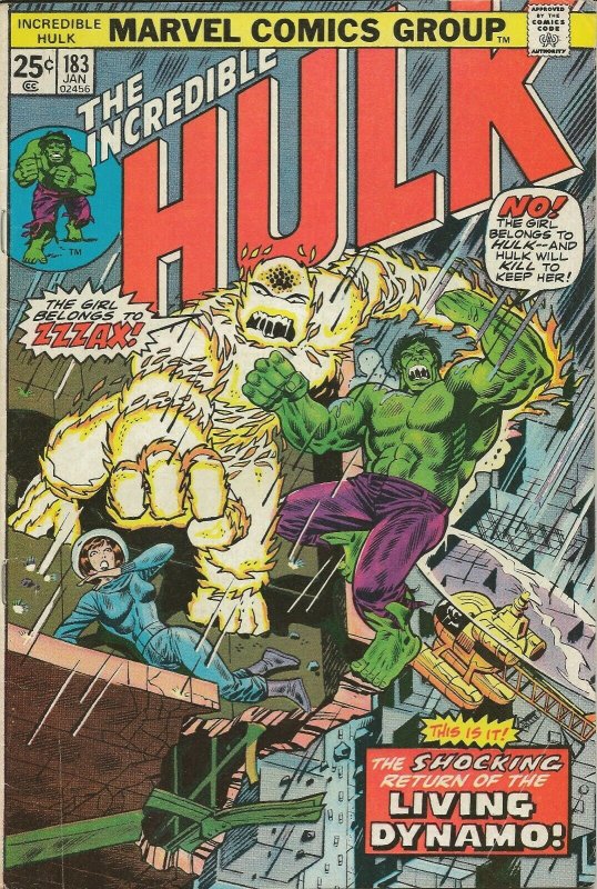 Incredible Hulk #183 ORIGINAL Vintage 1975 Marvel Comics 2nd App Zzzax