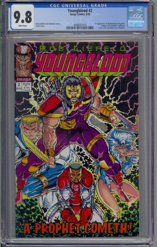 YOUNGBLOOD #2 CGC 9.8 1ST SHADOWHAWK PROPHET PINK LOGO VARIANT 7014