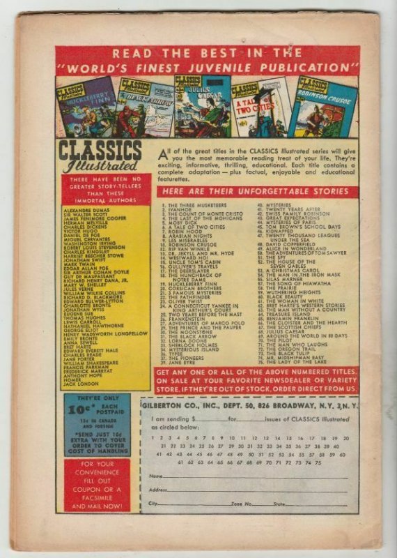 Classics Illustrated #74 (Aug-50) FN/VF Mid-High-Grade Easy  