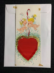 BE MY VALENTINE Two Cupids Butterflies & Heart 5x11.5 Greeting Card Art V911