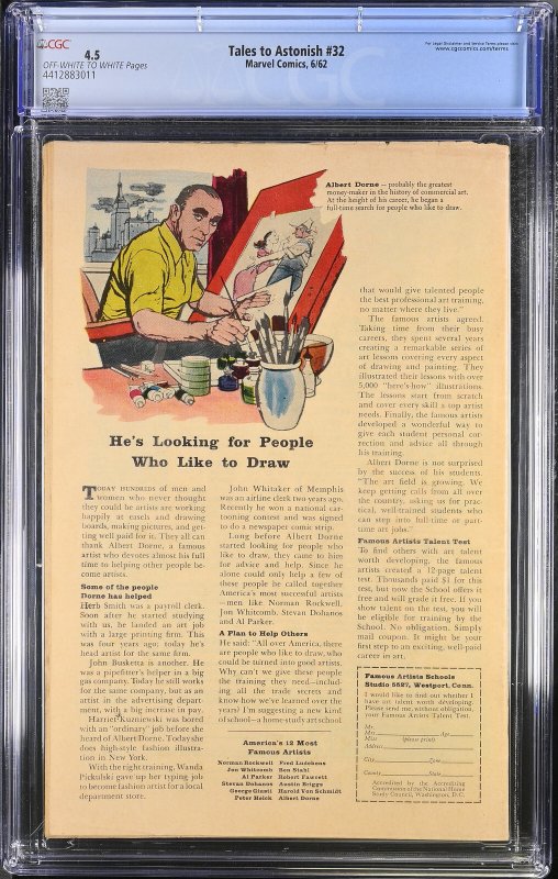 Tales to Astonish #32 CGC 4.5 Very Good+.