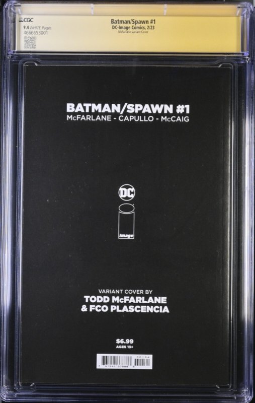 (2023) BATMAN/SPAWN #1 Variant Cover CGC SS 9.4 Signed TODD McFARLANE