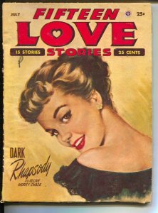 Fifteen Love Stories 7/1953-Popular-pin-up girl portrait cover-Alice Warner-N...