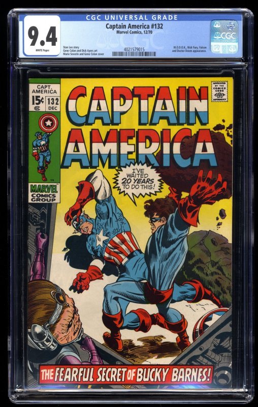 Captain America #132 CGC NM 9.4 White Pages Doctor Doom Appearance!