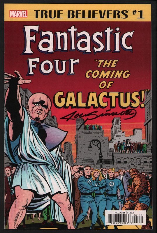 True Believers #1 Fantastic Four - Signed by Joe Sinnott - With COA - 2019