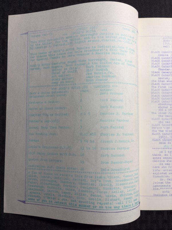 1965 NORB'S NOTES Fanzine #88 FN 6.0 Edgar Rice Burroughs / Black Canary