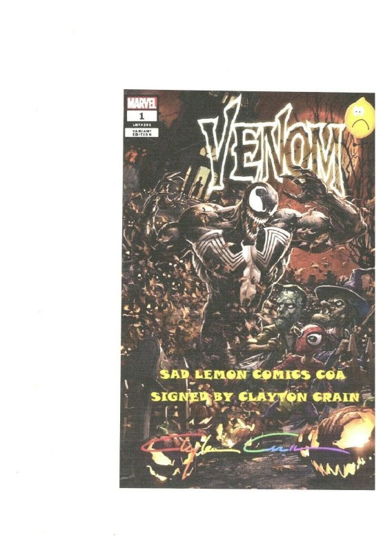 VENOM #1 CLAYTON CRAIN HALLOWEEN VARIANT TRADE/VIRGIN INFINITY SIGNED SET W/COA.