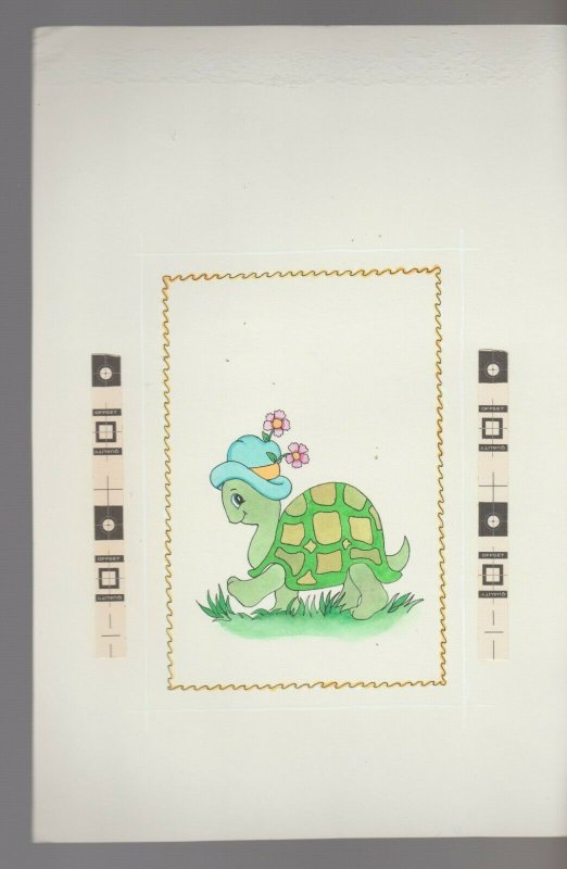JUST COMING BY Birthday Cartoon Turtle w/ Hat 7x10 Greeting Card Art #B8289