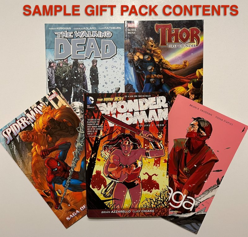 Graphic Novel Comic Book Gift Pack Grab Bag 5 TPBs/HCs Assorted Marvel/DC/Indy