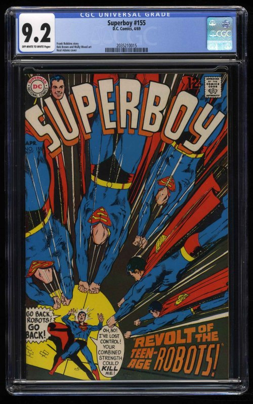 Superboy #155 CGC NM- 9.2 Off White to White Neal Adams Cover!