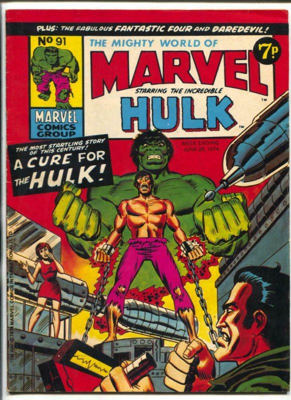 Mighty World Of Marvel #91 1974- Hulk- British comic VG 