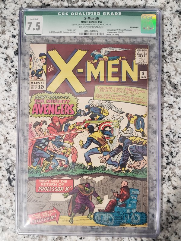 X-Men 9 CGC 7.5 1st meeting of X-men and Avengers 1st app Lucifer Green label