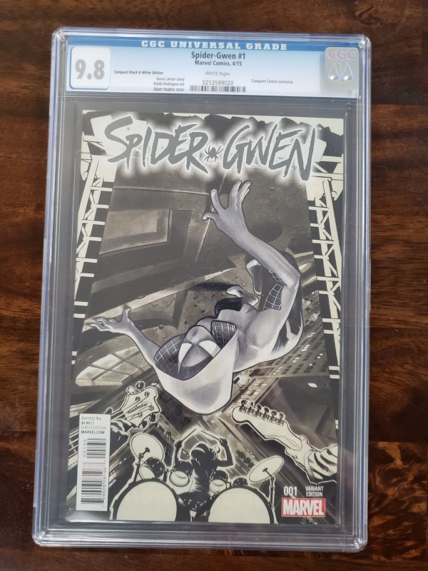 Spider-Gwen 1 CGC 9.8 Conquest Black and White Variant Conquest comics exclusive