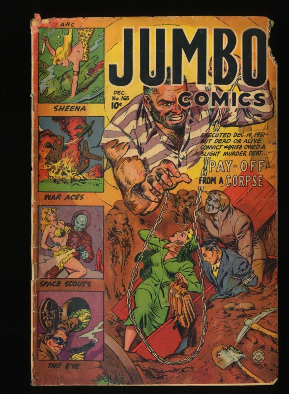 Jumbo Comics #165 GD 2.0 Horror Cover! Fiction House 1952!