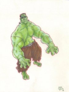 Frankenstien / Hulk Mash Up Color Art - 2006 Signed art by Jesse Maule