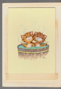 ANNIVERSARY Painted Cats in Hot Tub 7x10 Greeting Card Art #FA9165