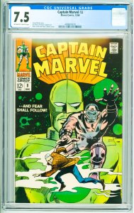 Captain Marvel #8 (1968) CGC 7.5! OWW Pages!