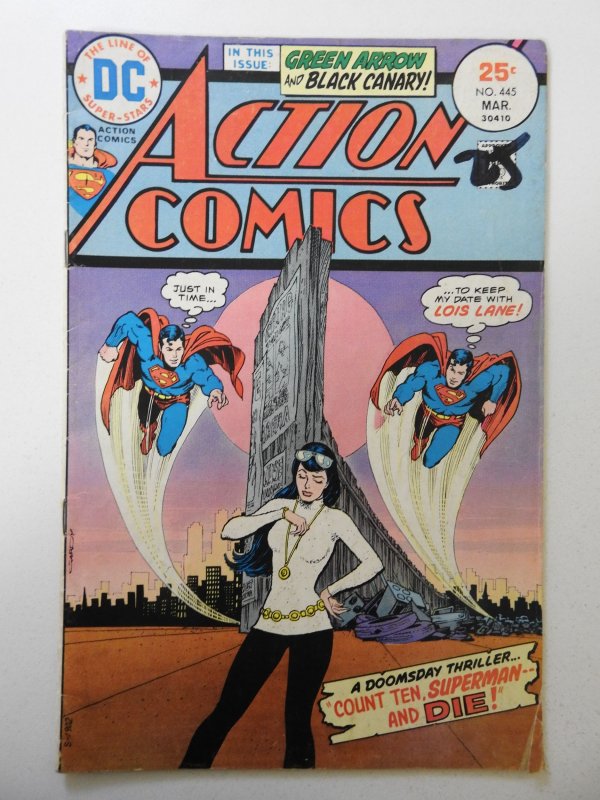 Action Comics #445 (1975) VG Condition moisture stain, ink fc, 1 in tear fc