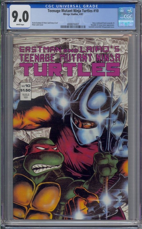 TEENAGE MUTANT NINJA TURTLES #10 CGC 9.0 SHREDDER & CASEY JONES WHITE PAGES 