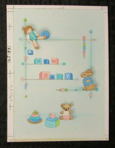 DOLL RABBIT AND TEDDY BEAR 6.5x8.5 #1831 A New Baby Greeting Card Art