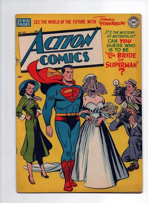 ACTION COMICS 143, F/VF (7.0), 1950 DC COMICS, COOL COVER, GOLDEN AGE SUPERMAN