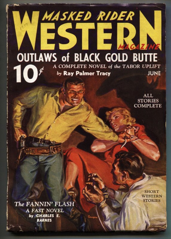 Masked Rider Western Pulp June 1937- Saunders bondage cover- Black Gold Butte