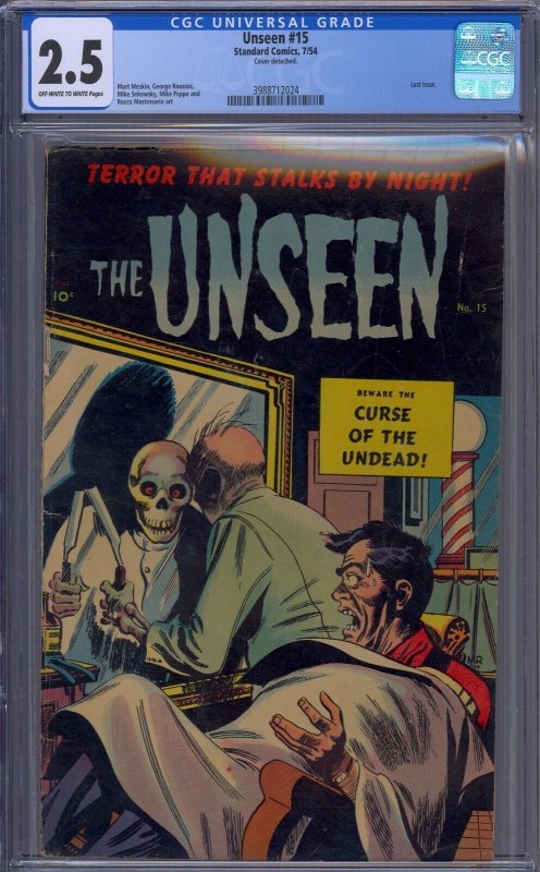 UNSEEN #15 CGC 2.5 LAST ISSUE GEORGE ROUSSOS PRE-CODE HORROR