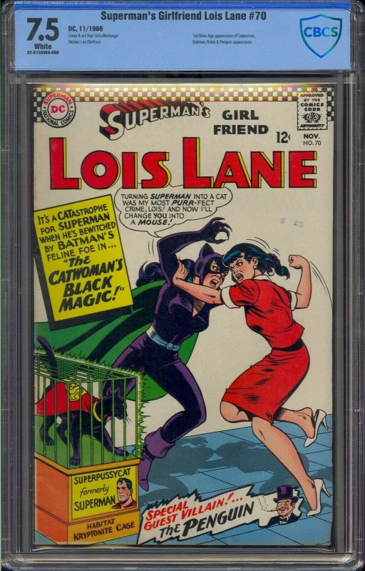 SUPERMAN'S GIRLFRIEND LOIS LANE #70 CBCS 7.5 1ST SA CATWOMAN WHITE PAGES NOT CGC 